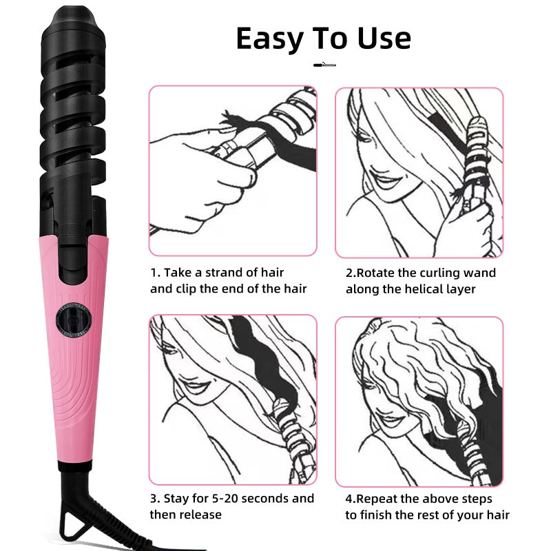 AUITRONCARE Anti-Scald Ceramic Curling Wand,Portable Curling Iron,Automatic Spiral Hair Curler for Women,Detangle Scald-Free Fast Heating Rollers Suitable for Long and Short Hair Styling(Pink01) - Image 3