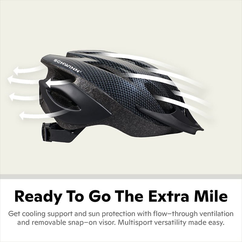 Schwinn Thrasher Bike Helmet for Adult Men Women Age 14+ with Suggested Fit 58-62cm, Lightweight with Adjustable Side and Chin Strap, No Light, Carbon - Image 3