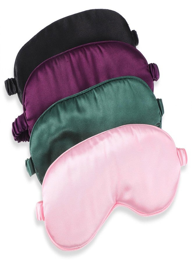 Wanmu 4 Pack Sleep Mask, Satin Sleeping Eye Mask Soft Blackout Eye Blindfold Eyeshade Cover with Elastic Strap for Women Men, Travel and Nap(Pink, Purple, Green, Black - Image 1