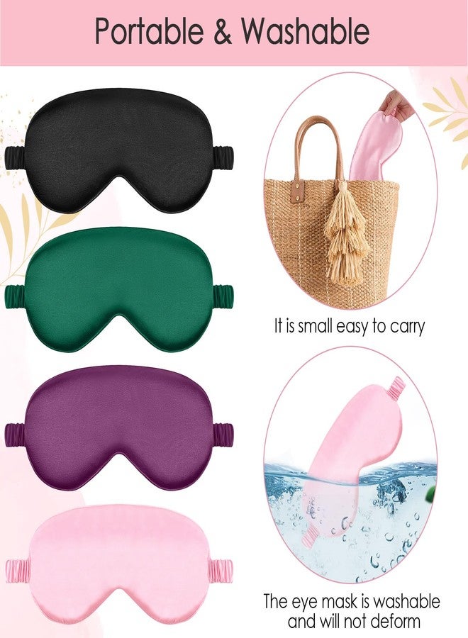 Wanmu 4 Pack Sleep Mask, Satin Sleeping Eye Mask Soft Blackout Eye Blindfold Eyeshade Cover with Elastic Strap for Women Men, Travel and Nap(Pink, Purple, Green, Black - Image 5
