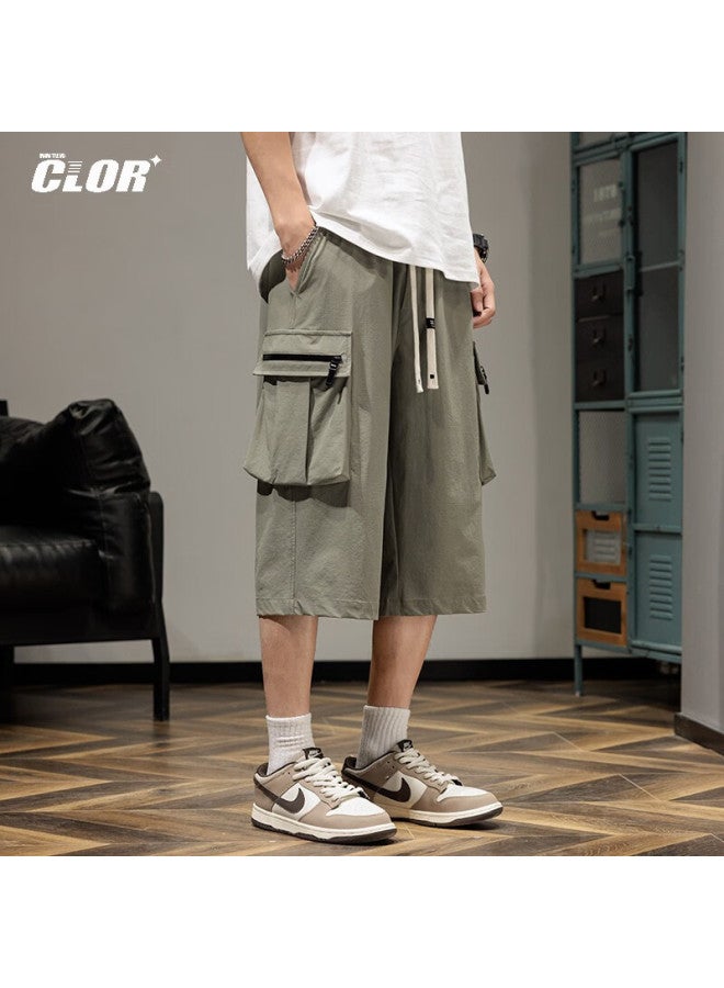 Clor Men's Cargo Shorts, Summer Lightweight Ice Silk Quick-dry Mid-length Pants, Loose-fitting Cropped Trousers, Straight-leg Pants, Ddwd04 Army Green 4XL - Image 5