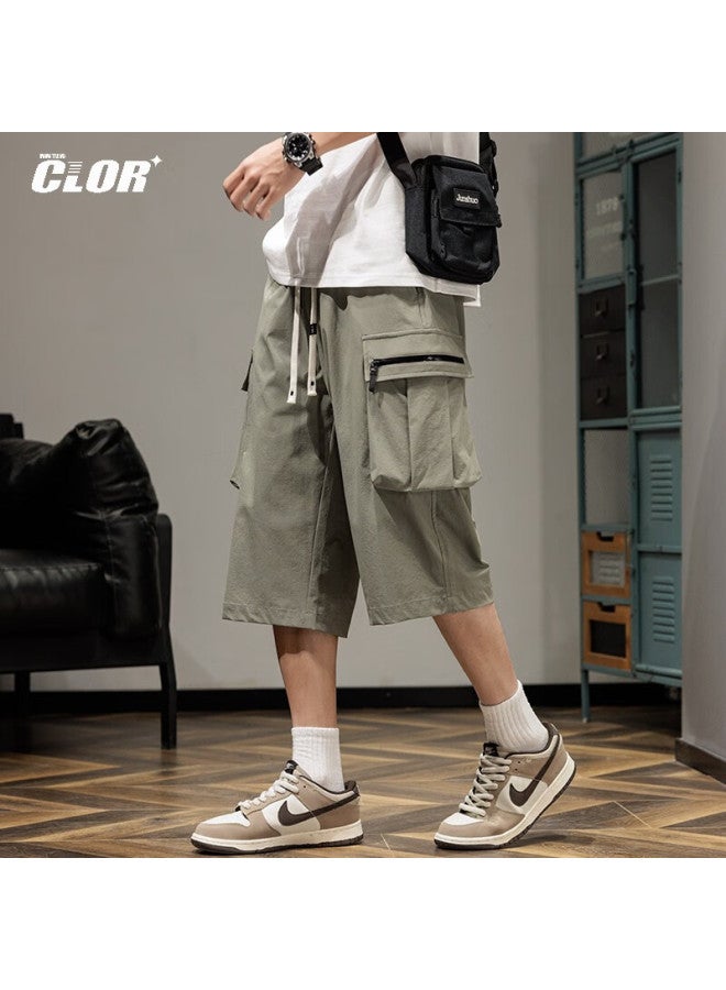 Clor Men's Cargo Shorts, Summer Lightweight Ice Silk Quick-dry Mid-length Pants, Loose-fitting Cropped Trousers, Straight-leg Pants, Ddwd04 Army Green 4XL - Image 3