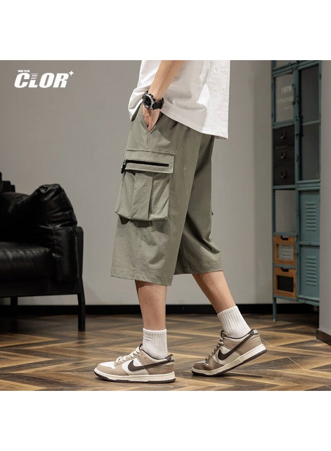 Clor Men's Cargo Shorts, Summer Lightweight Ice Silk Quick-dry Mid-length Pants, Loose-fitting Cropped Trousers, Straight-leg Pants, Ddwd04 Army Green 4XL - Image 4