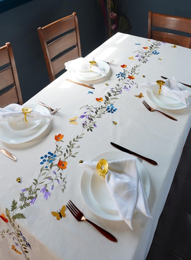 RUSTIQUE LINENS مفرش طاولة قطني مطرز من روستيك لينينز، مربع الشكل 60 × 60 بوصة - قابل للغسل ولا يتغير لونه، مناسب لغرفة الطعام، والمنزل الريفي، والمطبخ، والمنزل، والحفلات، وحفلات الزفاف - تصميم فلاتر بلوم - Image 2