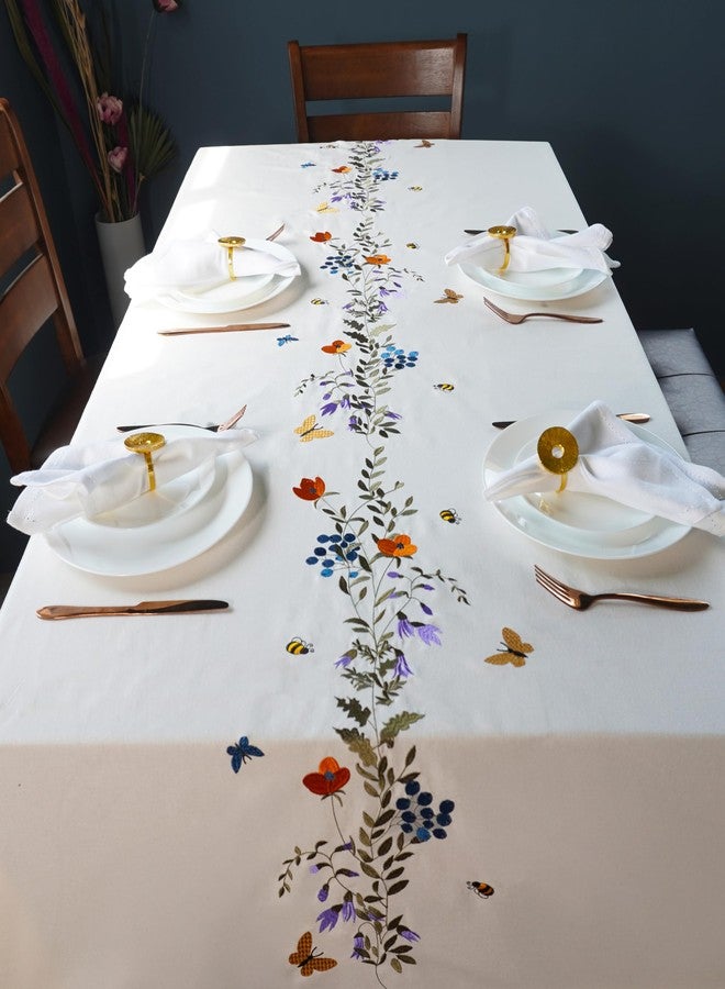 RUSTIQUE LINENS مفرش طاولة قطني مطرز من روستيك لينينز، مربع الشكل 60 × 60 بوصة - قابل للغسل ولا يتغير لونه، مناسب لغرفة الطعام، والمنزل الريفي، والمطبخ، والمنزل، والحفلات، وحفلات الزفاف - تصميم فلاتر بلوم - Image 4