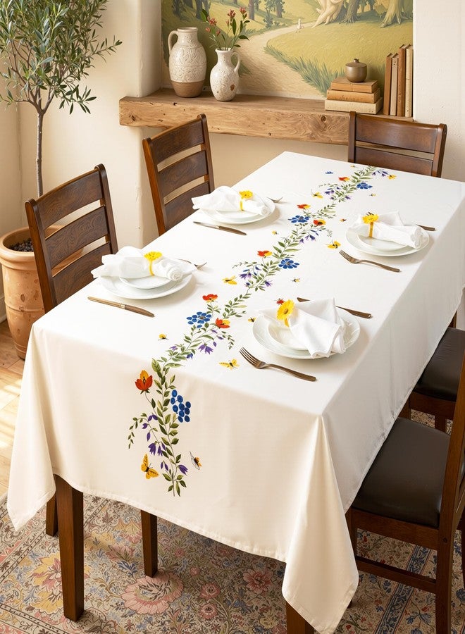 RUSTIQUE LINENS مفرش طاولة قطني مطرز من روستيك لينينز، مربع الشكل 60 × 60 بوصة - قابل للغسل ولا يتغير لونه، مناسب لغرفة الطعام، والمنزل الريفي، والمطبخ، والمنزل، والحفلات، وحفلات الزفاف - تصميم فلاتر بلوم - Image 1
