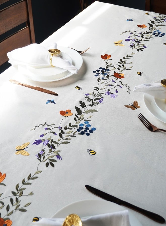 RUSTIQUE LINENS مفرش طاولة قطني مطرز من روستيك لينينز، مربع الشكل 60 × 60 بوصة - قابل للغسل ولا يتغير لونه، مناسب لغرفة الطعام، والمنزل الريفي، والمطبخ، والمنزل، والحفلات، وحفلات الزفاف - تصميم فلاتر بلوم - Image 3
