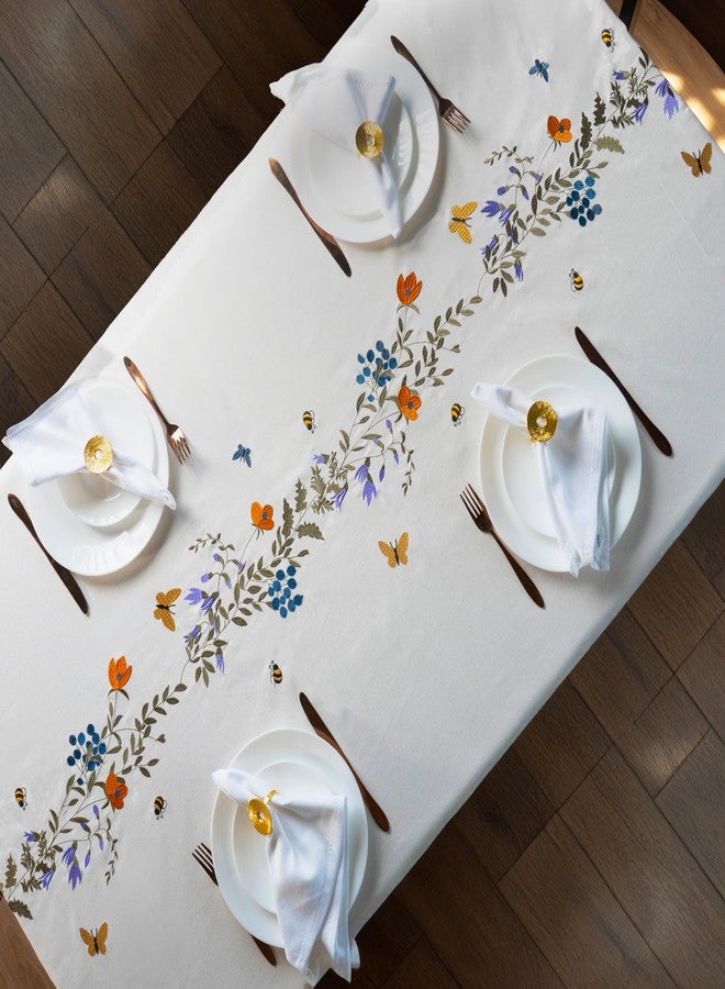 RUSTIQUE LINENS مفرش طاولة قطني مطرز من روستيك لينينز، مربع الشكل 60 × 60 بوصة - قابل للغسل ولا يتغير لونه، مناسب لغرفة الطعام، والمنزل الريفي، والمطبخ، والمنزل، والحفلات، وحفلات الزفاف - تصميم فلاتر بلوم - Image 5