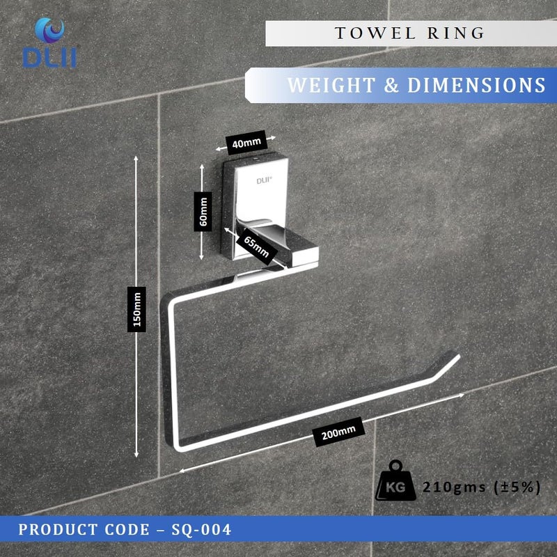 DLII® Square Towel Ring - Wall-Mounted Towel Holder Stainless Steel 304 Grade | Stylish & Durable Bathroom Accessory for Towels, Hand Towels & Washcloths | Modern & Rust-Resistant Design - Image 3