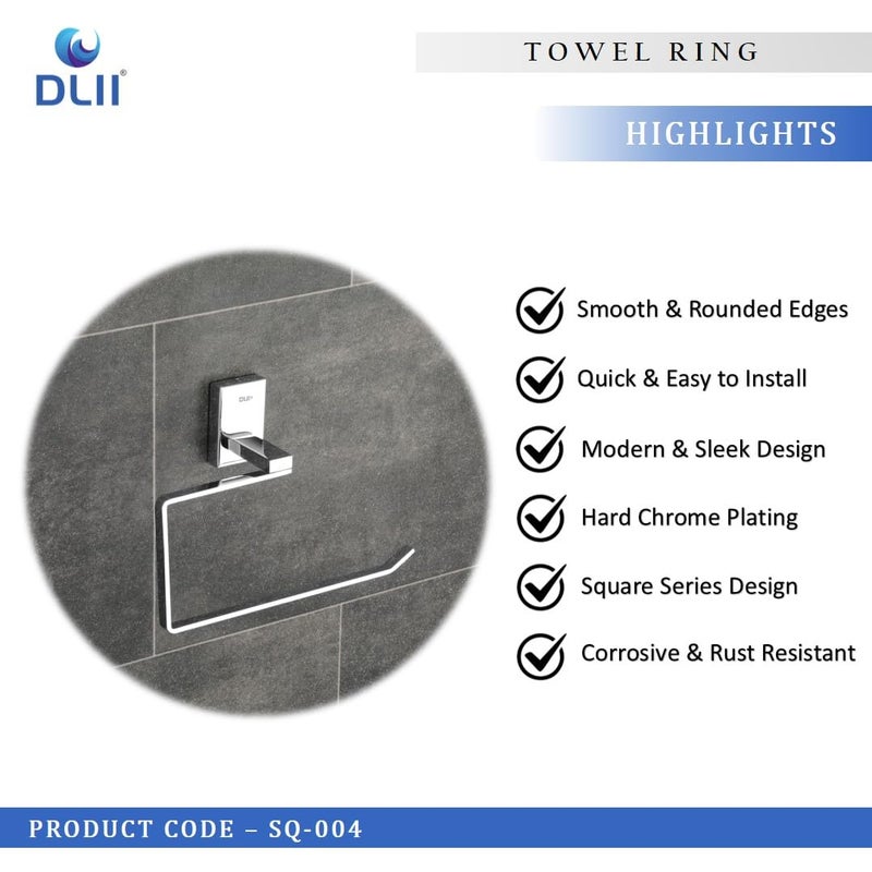 DLII® Square Towel Ring - Wall-Mounted Towel Holder Stainless Steel 304 Grade | Stylish & Durable Bathroom Accessory for Towels, Hand Towels & Washcloths | Modern & Rust-Resistant Design - Image 2