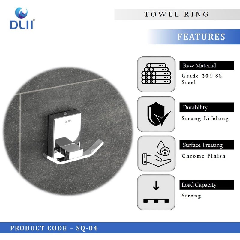 DLII® Square Towel Ring - Wall-Mounted Towel Holder Stainless Steel 304 Grade | Stylish & Durable Bathroom Accessory for Towels, Hand Towels & Washcloths | Modern & Rust-Resistant Design - Image 4