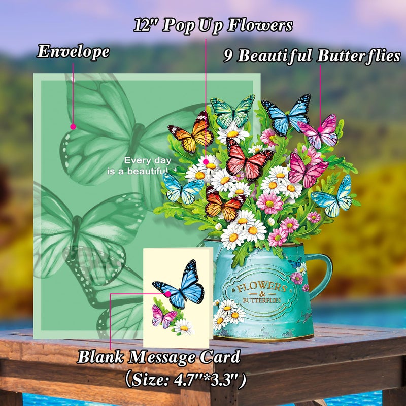 Airpark Pop Up Flower Cards, 3D Paper Flowers Bouquet Birthday Card 12â€™â€˜ with Blank Note and Envelope, Mother's Day, Get Well Greeting, Anniversary, Easter Gifts Cards for Women Mom Girls Friends, Daisies and Butterflies - Image 4