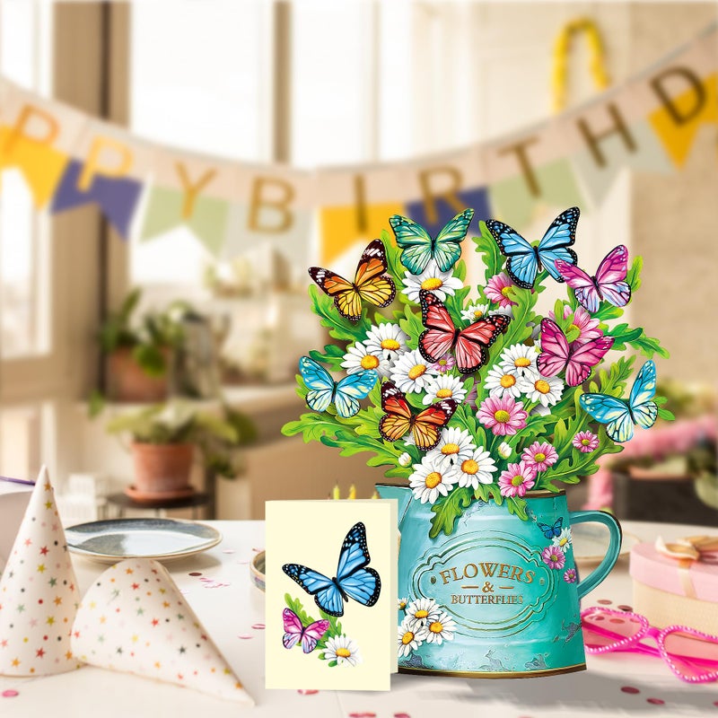 Airpark Pop Up Flower Cards, 3D Paper Flowers Bouquet Birthday Card 12â€™â€˜ with Blank Note and Envelope, Mother's Day, Get Well Greeting, Anniversary, Easter Gifts Cards for Women Mom Girls Friends, Daisies and Butterflies - Image 3