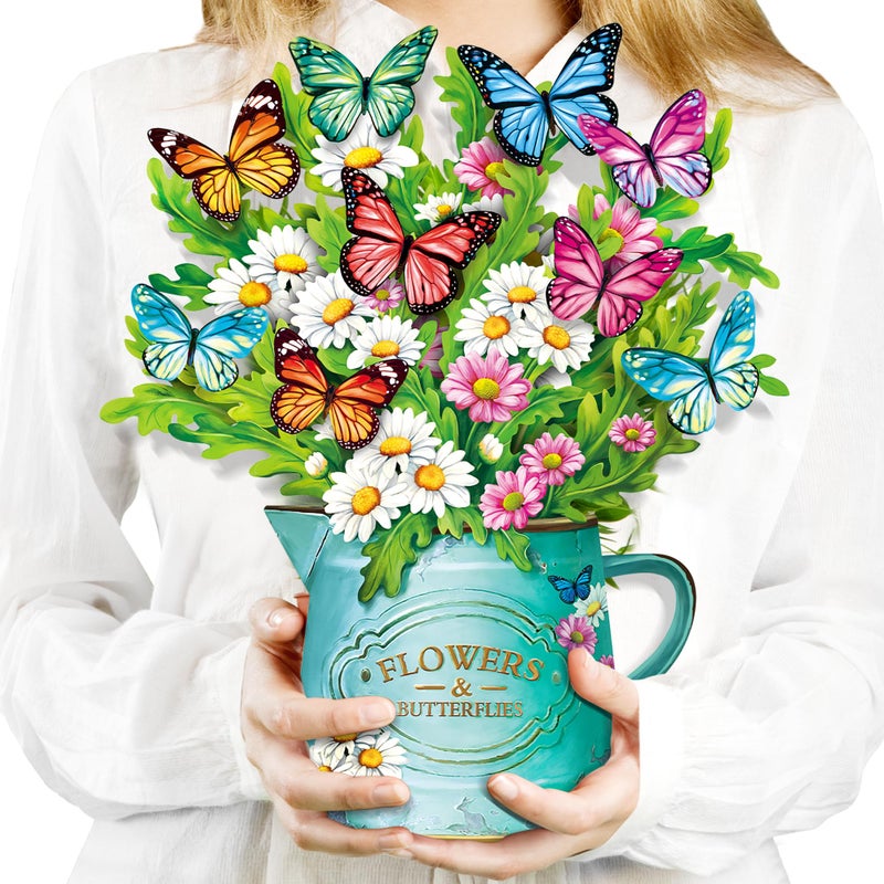 Airpark Pop Up Flower Cards, 3D Paper Flowers Bouquet Birthday Card 12â€™â€˜ with Blank Note and Envelope, Mother's Day, Get Well Greeting, Anniversary, Easter Gifts Cards for Women Mom Girls Friends, Daisies and Butterflies - Image 1