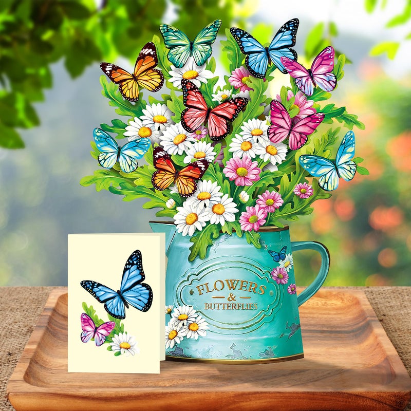 Airpark Pop Up Flower Cards, 3D Paper Flowers Bouquet Birthday Card 12â€™â€˜ with Blank Note and Envelope, Mother's Day, Get Well Greeting, Anniversary, Easter Gifts Cards for Women Mom Girls Friends, Daisies and Butterflies - Image 2