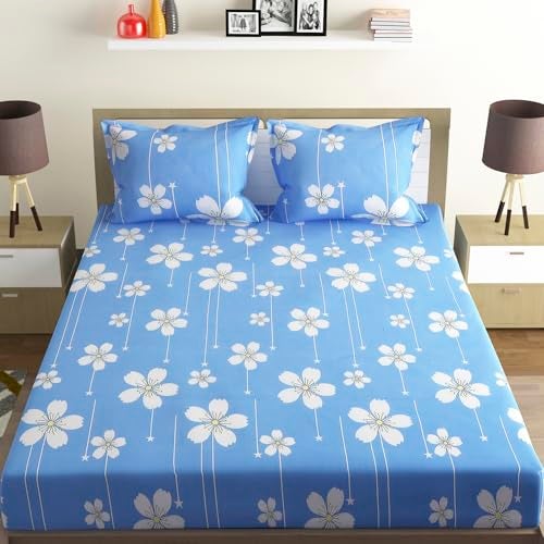 Status Contract -Cotton Feel Double Bedsheet with 2 Pillow Covers for Bed Room, Home, Hotel-120 GSM (Blue) - Image 1