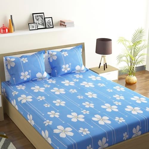 Status Contract -Cotton Feel Double Bedsheet with 2 Pillow Covers for Bed Room, Home, Hotel-120 GSM (Blue) - Image 2