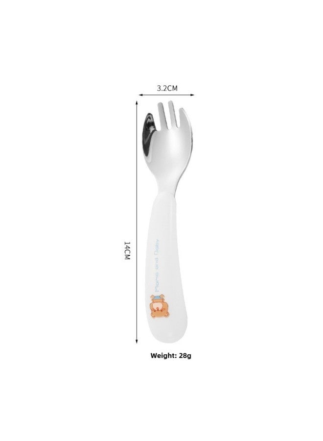 304 Stainless Steel Children's Cartoon Tableware Feeding Household Spoon Baby Food Supplement Tableware Spoon Fork Two-piece Set-Specifications:White Bear Fork - Image 1