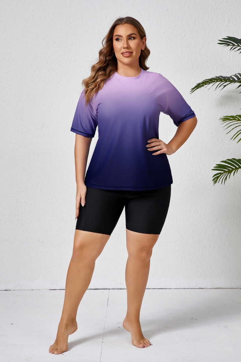 Halcurt Women Plus Size Rash Guard Swimwear Built in Bra Two Piece Swimsuit Shirt and Shorts Purple 2X - Image 3