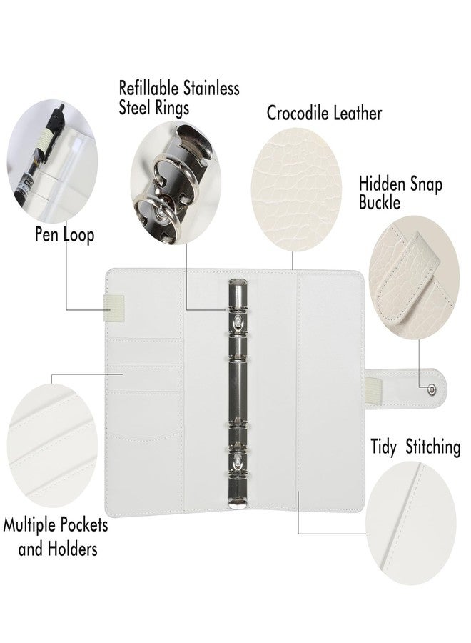 eleger A5 6 Ring Binder Cover Crocodile - Large PU Leather Notebook Binder with Hidden Snap Buckle, Refillable Budget Planner, Beige - Image 2