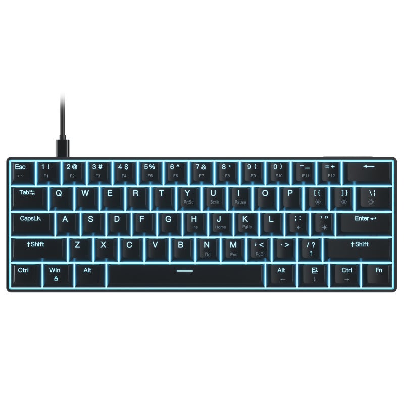 Wired Mechanical Keyboard: 61-Key Black With N-Key Rollover Design - Hot-Swappable Blue Switch With 21 Cool Lighting Effects For Gaming And Daily Typing - Image 1