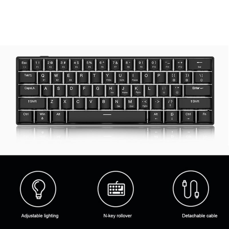 Wired Mechanical Keyboard: 61-Key Black With N-Key Rollover Design - Hot-Swappable Blue Switch With 21 Cool Lighting Effects For Gaming And Daily Typing - Image 3
