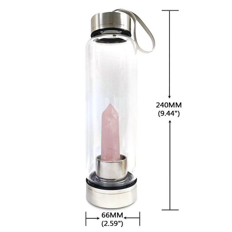 SeaHome Crystal Glass Water Bottle, Water Bottle with Gemstone Center Crystal Elixir Bottle with Natural Crystal Point Healing Obelisk Wand Energy Cup (rose quartz) - Image 5