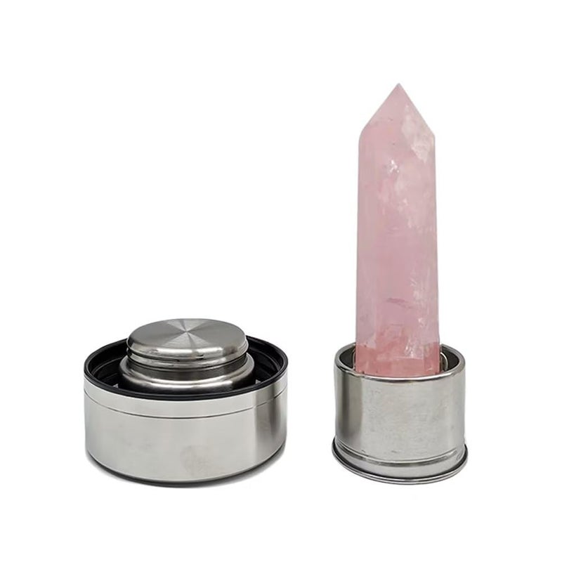 SeaHome Crystal Glass Water Bottle, Water Bottle with Gemstone Center Crystal Elixir Bottle with Natural Crystal Point Healing Obelisk Wand Energy Cup (rose quartz) - Image 2