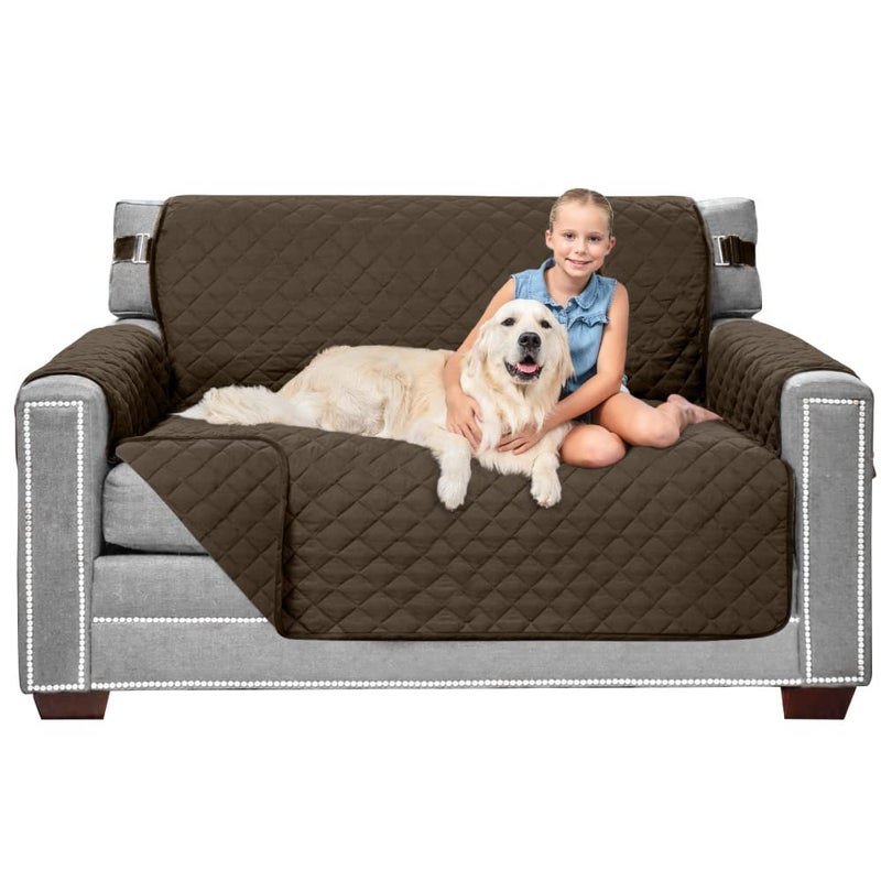 Sofa Shield Sofa Shield Loveseat Slip Cover with Patented Strap Cushion Protector Reversible Stain and Dog Tear Resistant Slipcover Quilted Microfiber 54in Seat Washable Covers for Dogs Pets Kids Chocolate