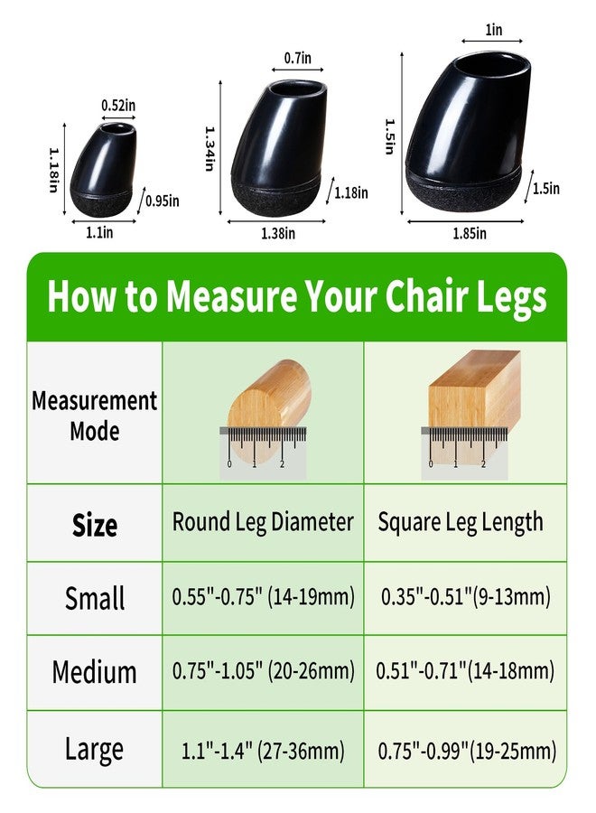 GAGUIUP 24 PCS Small Chair Leg Floor Protectors for Hardwood Floors, Round Silicone Caps with Felt Pads for 15-25° Slanted Legs, Chair Leg Covers to Protect Floors, Anti-Scratch & Noise(Black, Fit 0.5"-0.8") - Image 2