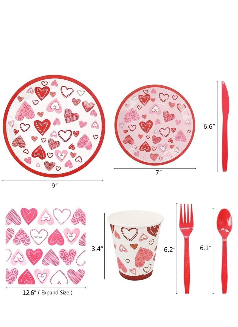 Captaintech 168 PCS Plates and Napkins TablewareSets, Serving 24 Guests, Romantic Heart Printing Paper Luncheon Knife Cups for Wedding Anniversary Disposable Party Decorations Favors  - Image 4