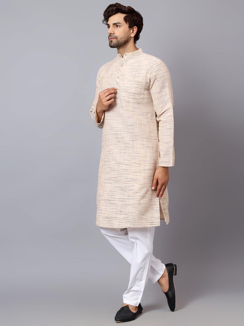 LATEST CHIKAN Men's Full Sleeve Salab Cotton Blend Ethnic Wear Regular Long Kurta (Dust, 40) - Image 4
