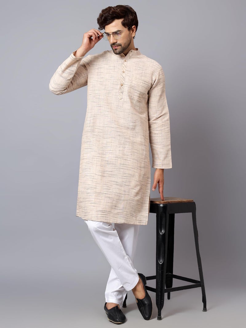LATEST CHIKAN Men's Full Sleeve Salab Cotton Blend Ethnic Wear Regular Long Kurta (Dust, 40) - Image 3