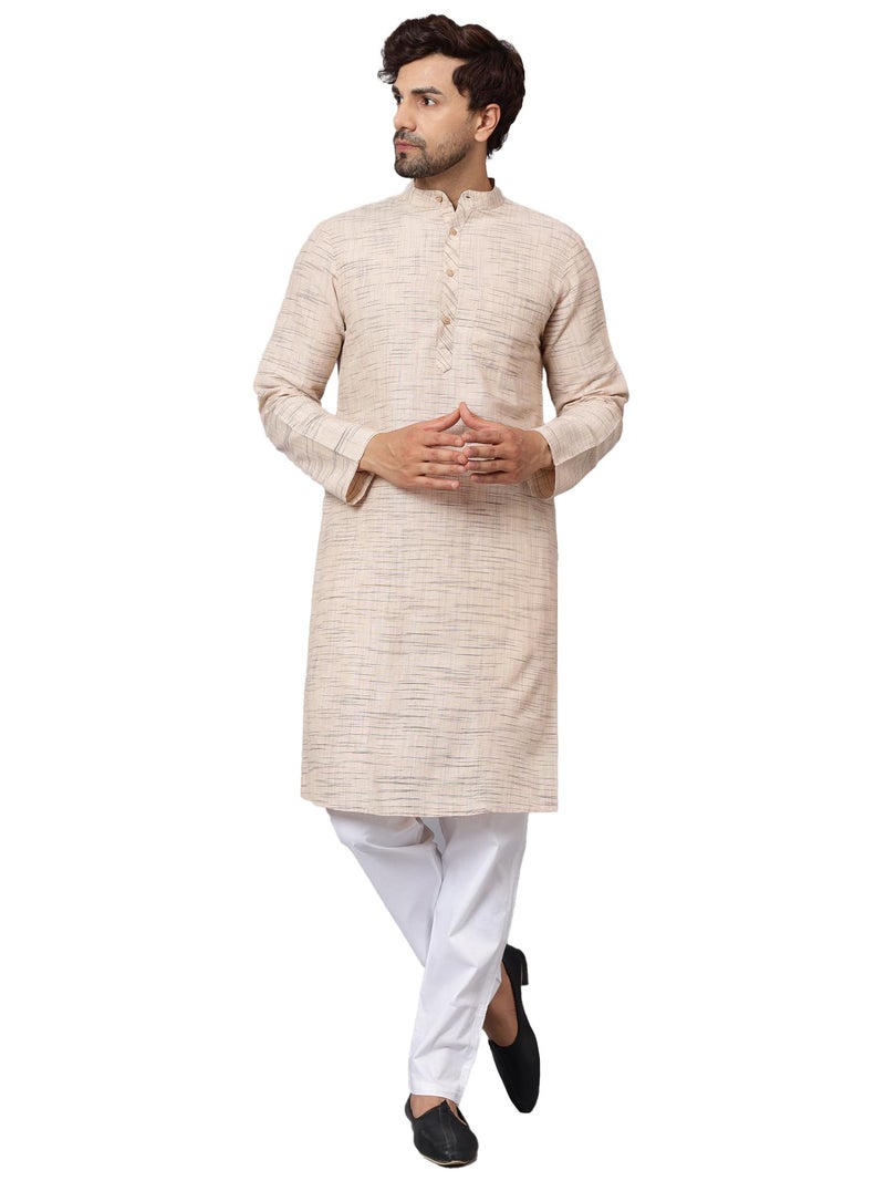 LATEST CHIKAN Men's Full Sleeve Salab Cotton Blend Ethnic Wear Regular Long Kurta (Dust, 40) - Image 1