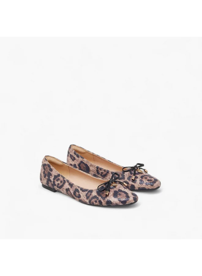 سيليست Women's Animal Print Slip-On Ballerina Shoes with Bow Accent
