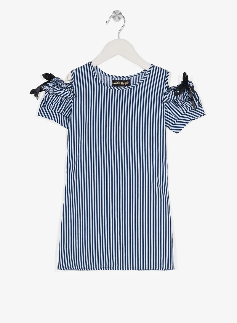 Little Golden Apple Little Striped Shoulder Cut Dress
