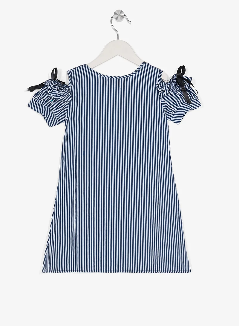 Little Golden Apple Little Striped Shoulder Cut Dress