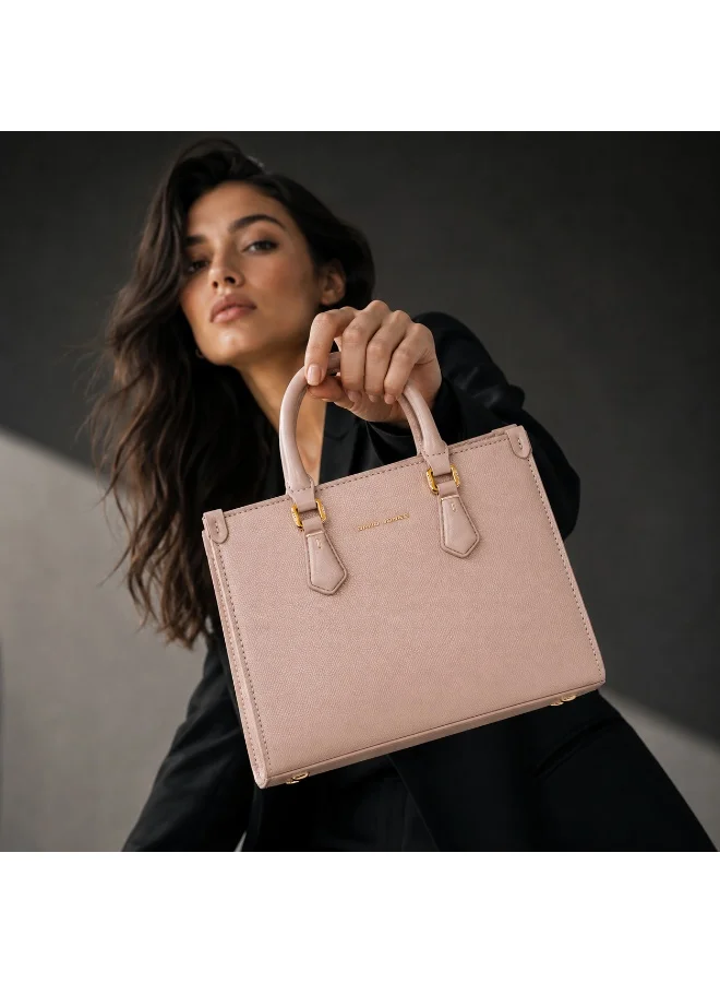 David Jones Adobe Rose David Jones structured faux leather handbag cm7649 | medium size tote bag with internal pocket for formal and casual dress code| Patterned rectangular faux leather for everyday use for Women | Best Price UAE