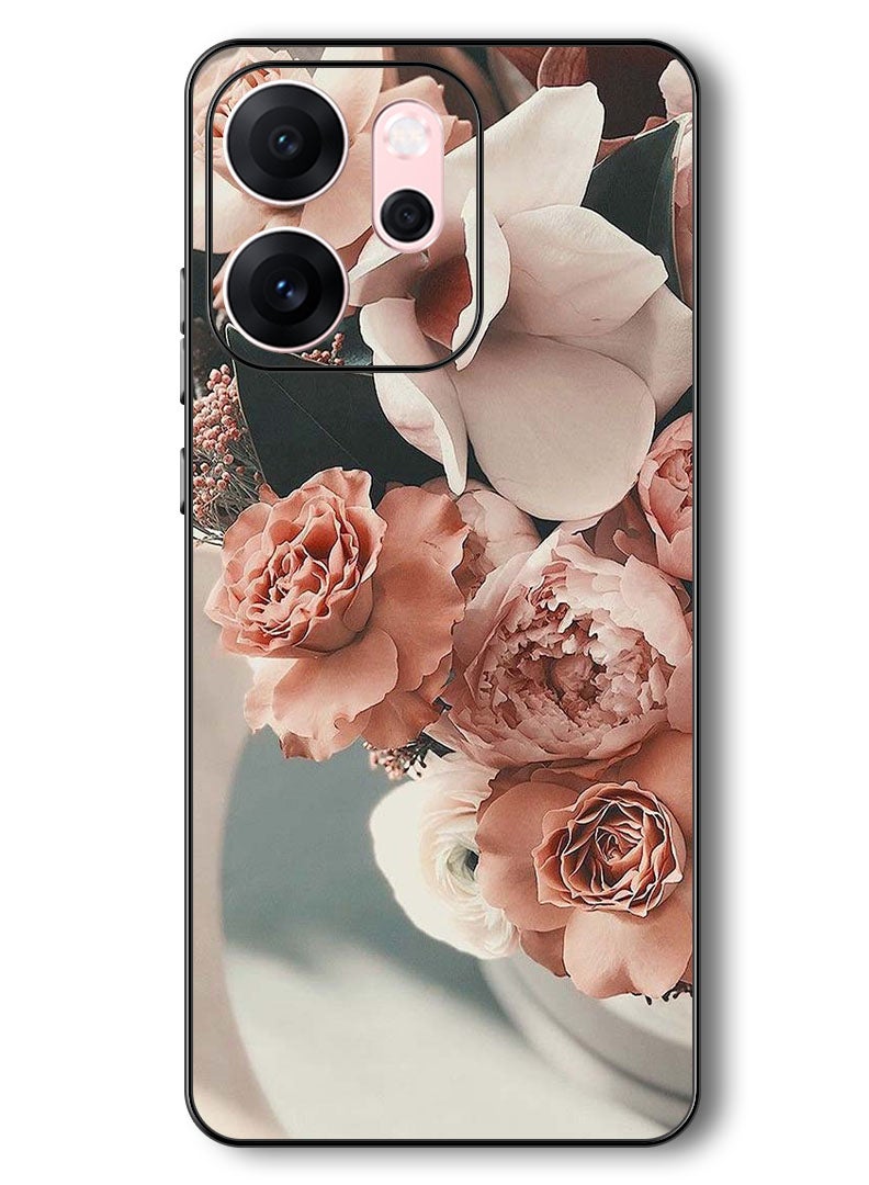 Theodor Case Compatible with Oppo Reno 14 F 6.57 Inch Protection Shockproof Bumper Cover Peach Roses - Image 1