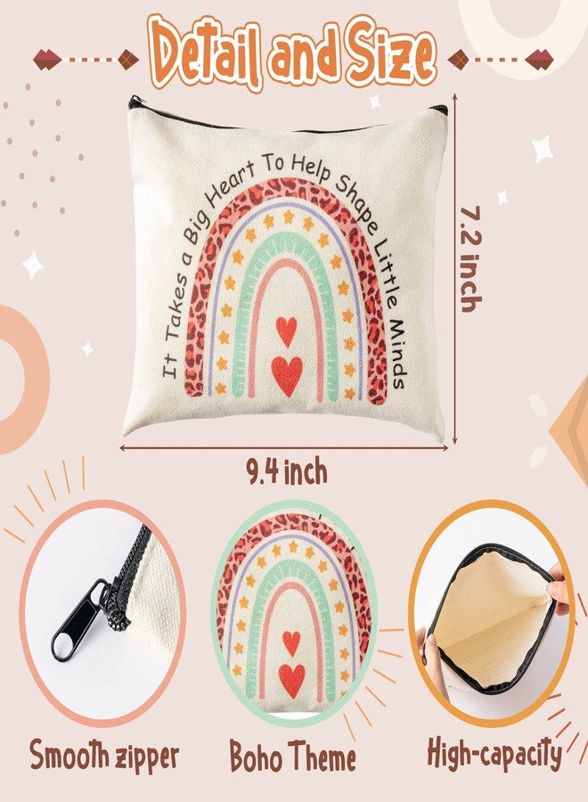 CY2SIDE 12PCS Teacher Christmas Gifts Set 6 Teacher Survival Kit Boho Rainbow Makeup Pouch Cosmetic Bag with Zipper and 6 Key Chains Appreciation Key Ring Thank You Gifts for Women - Image 2