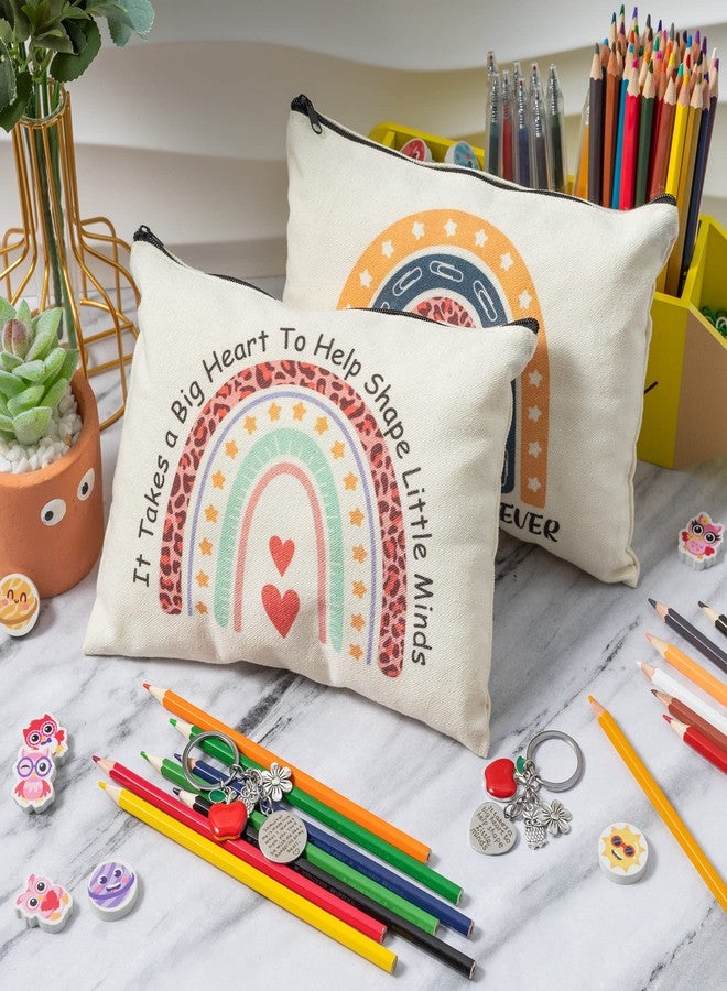 CY2SIDE 12PCS Teacher Christmas Gifts Set 6 Teacher Survival Kit Boho Rainbow Makeup Pouch Cosmetic Bag with Zipper and 6 Key Chains Appreciation Key Ring Thank You Gifts for Women - Image 4