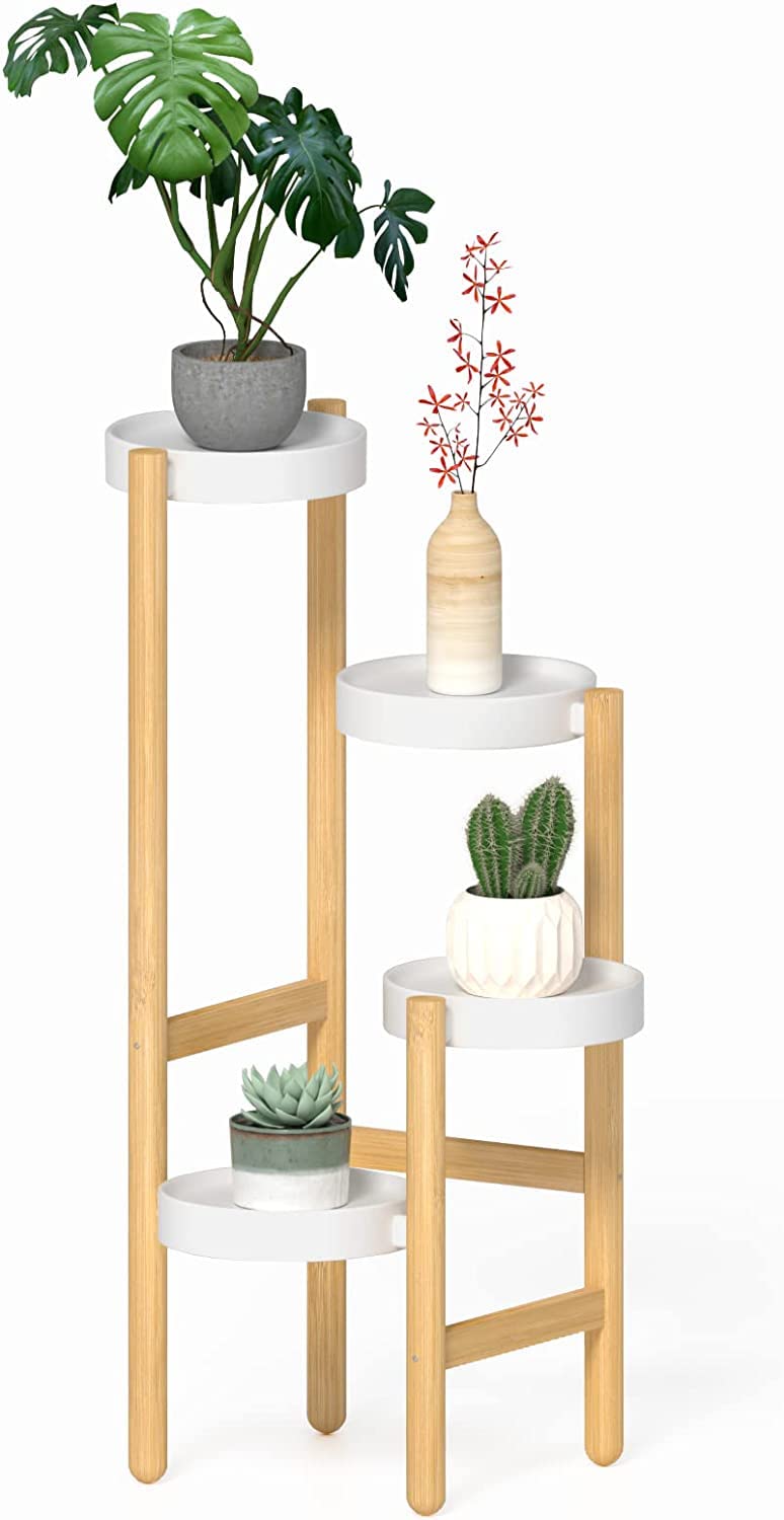 Wisuce Bamboo Plant Stands Indoor, 4 Tier Tall Corner Plant Stand Holder Plant Display Rack for Living Room Bedroom (4 Tier Stand) - Image 1