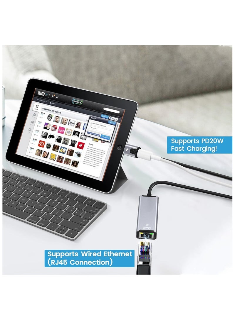 Lightning to RJ45 Ethernet Adapter, Compatible with iPhone iPad to RJ45 Ethernet LAN Network Adapter with 20W PD Fast Charging Port, 100Mbps High Speed, Plug and Play  - Image 2