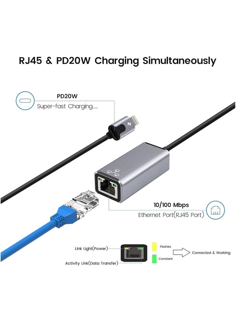 Lightning to RJ45 Ethernet Adapter, Compatible with iPhone iPad to RJ45 Ethernet LAN Network Adapter with 20W PD Fast Charging Port, 100Mbps High Speed, Plug and Play  - Image 3