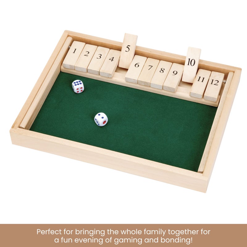 Bits and Pieces - Large Shut The Box Game - 3-in-1 Board Game - 12 Dice Board Game - Wooden Pub Tabletop Game Box - 2 Dice Included - Image 4