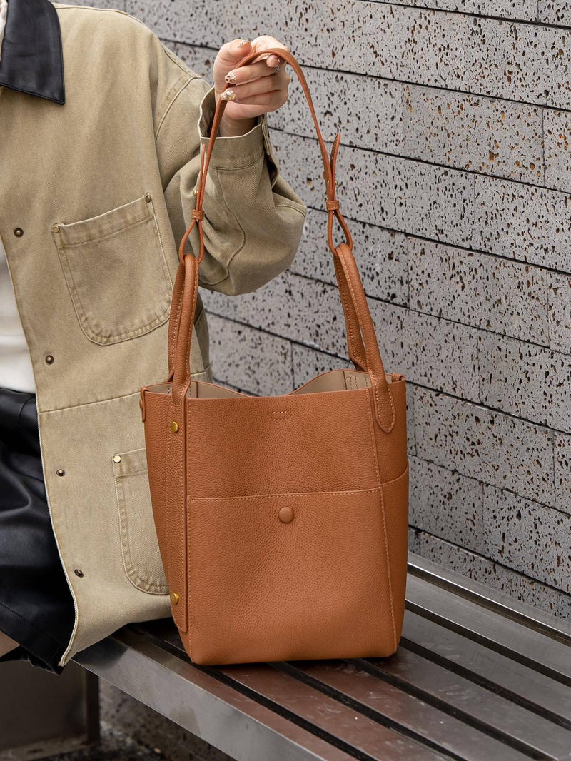 Factory Leather Women'S Bag Hand Basket Bucket Bag Large Capacity Handbag Deformable Shoulder Messenger Bag - Image 3
