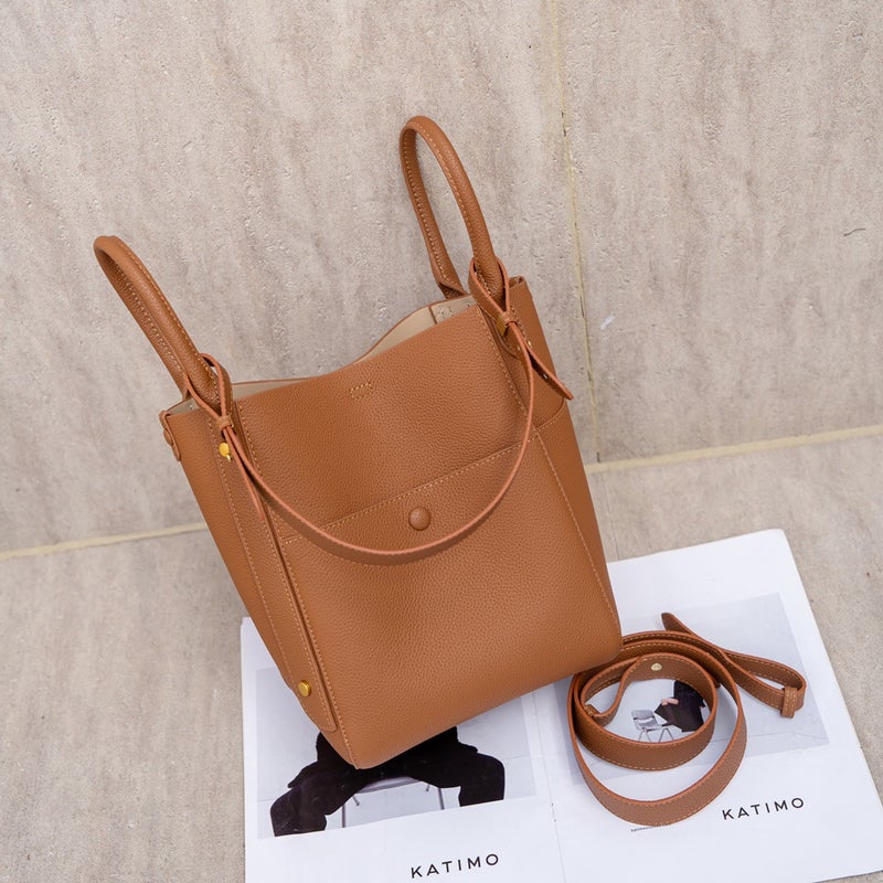 Factory Leather Women'S Bag Hand Basket Bucket Bag Large Capacity Handbag Deformable Shoulder Messenger Bag - Image 1