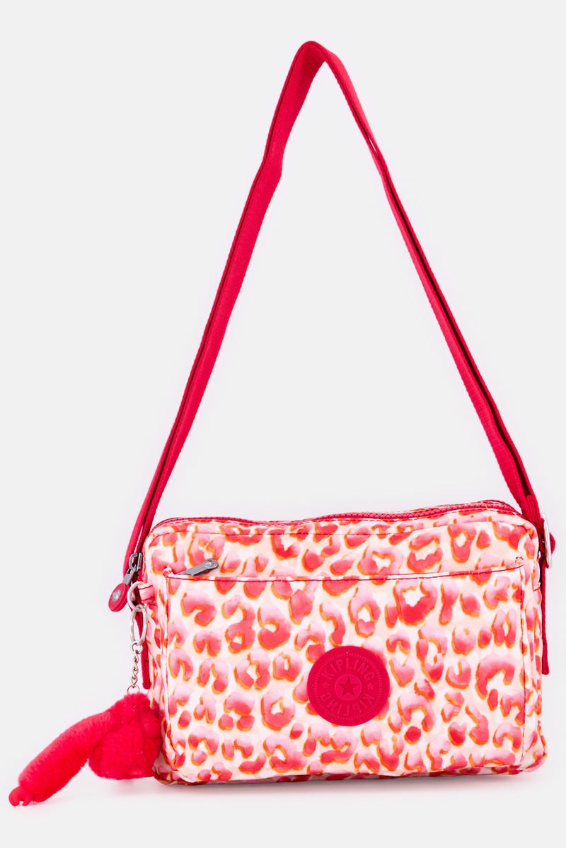 kipling حقيبة كتف نسائية بنقشة حيوانات مع حلقة مفاتيح، متعددة الألوان - Image 1