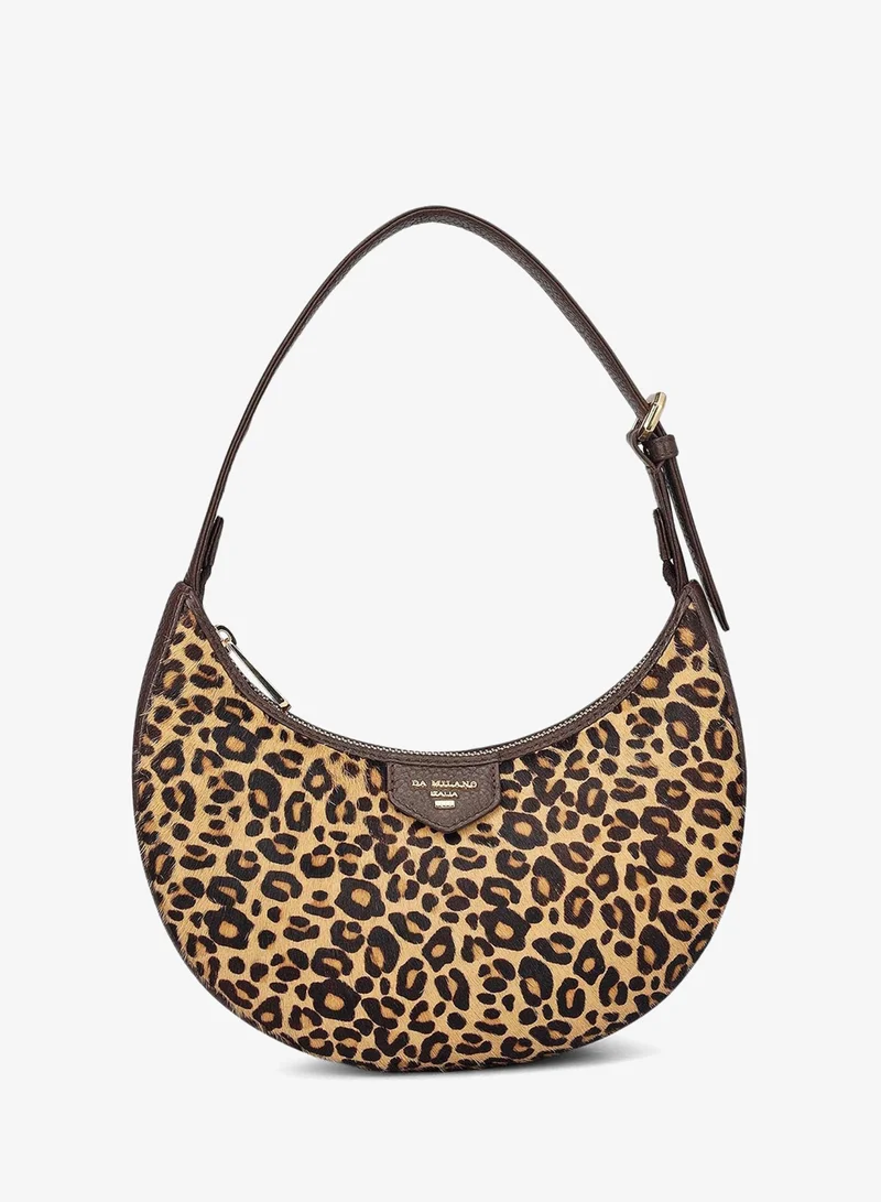 Small Fur Wax Leather Baguette - Beige & Brown