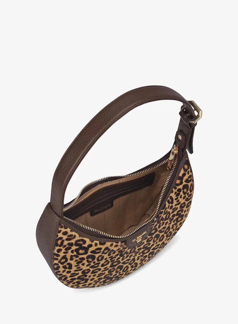 Da Milano Beige/Brn Small Fur Wax Leather Baguette - Beige & Brown for Women | Best Price UAE